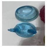 4" L.E. Smith Amberina Glass Turkey and 3" Blue Hen on Nest