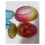 4" L.E. Smith Amberina Glass Turkey and 3" Blue Hen on Nest