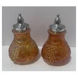 Pair of Vintage Imperial Glass Carnival Marigold Salt and Pepper Shaker