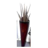 18" Wooden Wall Vase w Feathers
