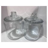 Two Glass Canisters No chips or cracks 8" tall 7" Round