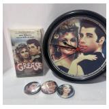 1978 Grease Paperback,  Grease Clock and Three Grease Buttons