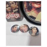 1978 Grease Paperback,  Grease Clock and Three Grease Buttons