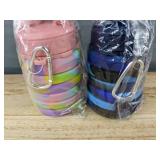 2 Collapsible 16 oz Silicone Water Bottles, Pink and Blue - Brand New