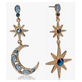 Betsey Johnson Celestial Moon & Star Drop Earrings $45 Retail - Brand New