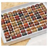 Vibrant Wooden Ring Collection - 100 Total Rings - Brand New