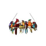 Multicolor Stained Glass Birds Panel Suncatcher 22in x 12.8in $97 Retail - Brand New *B