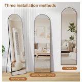 Full Length Arched Mirror, Black Aluminum Frame 58 x 16 in - New