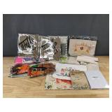 Assorted Birthday and Holiday Party Decor, Signs, Banners, and Cosmetic Bags - Brand New *B