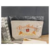 Assorted Birthday and Holiday Party Decor, Signs, Banners, and Cosmetic Bags - Brand New *B
