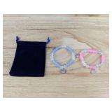 Hello Kitty Beaded Elastic Bracelet Duo, Pink and Blue Magnetic Heart - Brand New