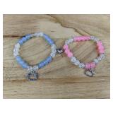 Hello Kitty Beaded Elastic Bracelet Duo, Pink and Blue Magnetic Heart - Brand New