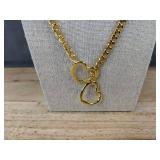 Gold Tone Heart O-Ring Slip Chain Necklace, 24 Inch - Brand New