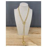 Gold Tone Heart O-Ring Slip Chain Necklace, 24 Inch - Brand New