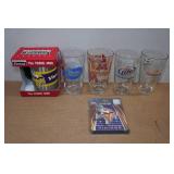 Sports Beer Glasses and Travel Mug with Coasters