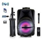 beFree Sound 12-Inch Bluetooth Portable PA Party Speaker with Reactive LED Lights & Stand