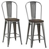DHP Luxor Counter Stool with Wood Seat and Backrest, 24", Antique Gun Metal