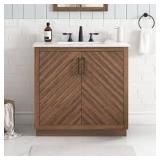Glacier Bay Huckleberry 36 in. Single Sink Spiced Walnut Bath Vanity with White Engineered Stone Top (Assembled)  Customer Returns See Pictures Glacier Bay Huckleberry 36 in. Single Sink Spiced Walnut Bath Vanity with White Engineered Stone Top (Assembled)  Customer Returns See Pictures