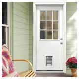 Steves & Sons 31-3/4 in. x 79 in. Reliant Series Clear 9-Lite White Primed Fiberglass Front Door Slab with Large Pet Door    Customer Returns See Pictures Steves & Sons 31-3/4 in. x 79 in. Reliant Series Clear 9-Lite White Primed Fiberglass Front Door Slab with Large Pet Door    Customer Returns See Pictures