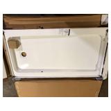 Bootz Industries Aloha ShowerCast 60 in. L x 32 in. W Alcove Shower Pan Base in White with Square Chrome Right Drain Damaged   Customer Returns See Pictures Bootz Industries Aloha ShowerCast 60 in. L x 32 in. W Alcove Shower Pan Base in White with Square Chrome Right Drain Damaged   Customer Returns See Pictures