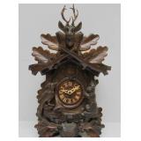 Very nice Vintage Black Forest Hunting Lodge Theme Cuckoo Clock w/Stag Rabbit Bird & Guns #1