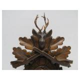 Very nice Vintage Black Forest Hunting Lodge Theme Cuckoo Clock w/Stag Rabbit Bird & Guns #1
