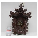 Very nice Vintage Black Forest Hunting Lodge Theme Cuckoo Clock w/Stag Rabbit Bird & Guns #2