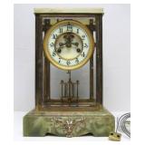 Antique Green Marble Waterbury GERS Mantle Clock w/Large Finial