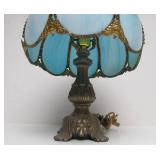 Vintage Light Blue Slag Glass Desk Lamp