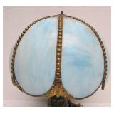 Vintage Light Blue Slag Glass Desk Lamp