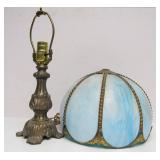 Vintage Light Blue Slag Glass Desk Lamp