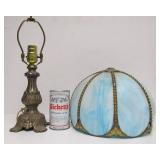 Vintage Light Blue Slag Glass Desk Lamp