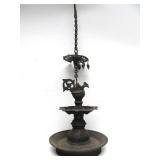 Antique Cast Iron Oriental Hanging Temple Oil Lamp