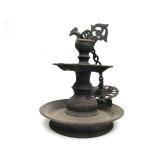 Antique Cast Iron Oriental Hanging Temple Oil Lamp