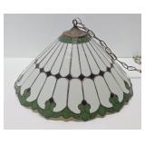 Excellent Large Slag Glass Hanging Lamp - Green & White w/Red