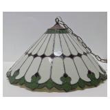 Excellent Large Slag Glass Hanging Lamp - Green & White w/Red