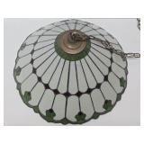 Excellent Large Slag Glass Hanging Lamp - Green & White w/Red