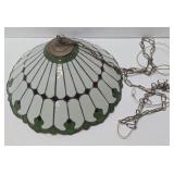 Excellent Large Slag Glass Hanging Lamp - Green & White w/Red