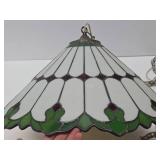 Excellent Large Slag Glass Hanging Lamp - Green & White w/Red