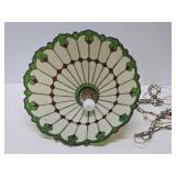 Excellent Large Slag Glass Hanging Lamp - Green & White w/Red