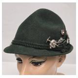 Vintage Austrian/German Green Felt Alpine Hat w/Pins