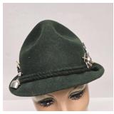 Vintage Austrian/German Green Felt Alpine Hat w/Pins