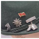 Vintage Austrian/German Green Felt Alpine Hat w/Pins
