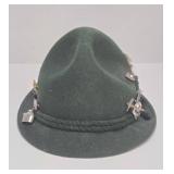 Vintage Austrian/German Green Felt Alpine Hat w/Pins