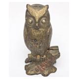Original Antique Cast Iron Wide Owl Coin Bank