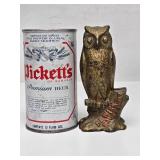 Original Antique Cast Iron Wide Owl Coin Bank