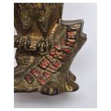 Original Antique Cast Iron Wide Owl Coin Bank