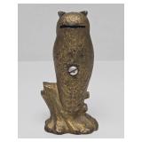 Original Antique Cast Iron Wide Owl Coin Bank