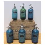 Set of 6 Vintage SUNSHINE SELTZER Bottles w/Original Crate