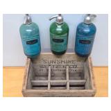 Set of 6 Vintage SUNSHINE SELTZER Bottles w/Original Crate